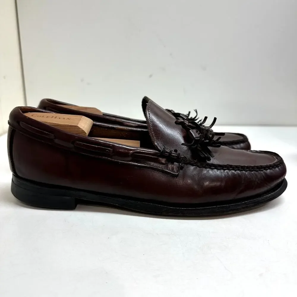 VERY GOOD Quoddy Tassel Loafer Burgundy Leather Vintage Made in USA Men's 9.5